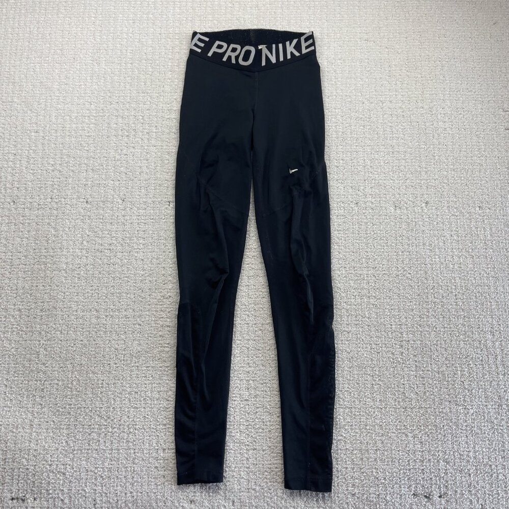 Nike PRO Dri-fit athletic Leggings Wom Sz XS Black Running Pants Side Sheer